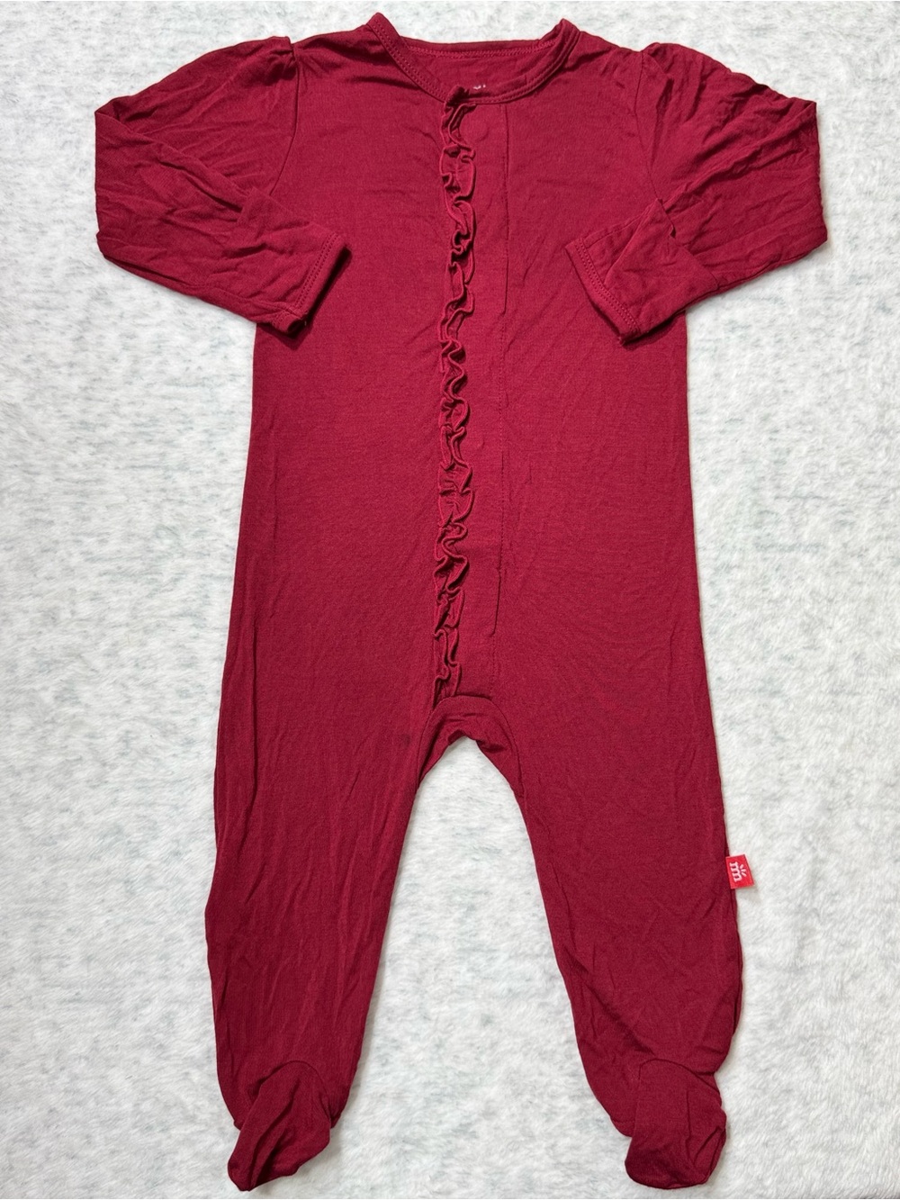Magnetic Me Solid Burgundy Maroon Ruffle Footie Sleeper 3-6M Baby Modal Red
